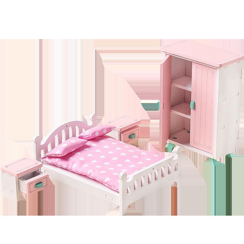Wooden Doll Furniture Set: Mini Sofa, Cabinet, and Wardrobe for Child's Pretend Play