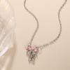 Fashion Fairy Pink Crystal Bow Knot Pendant Necklaces Y2K Girls Sweet Rhinestone Heart Clavicle Chain Women Jewelry Gifts