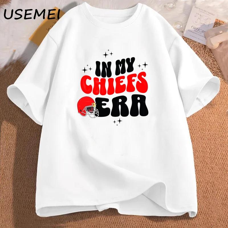 In My Chiefs Era Tshirt American Football Graphic T Shirts Kansas City Football Tshirt Cotton Short Sleeve Female Clothing Tops S