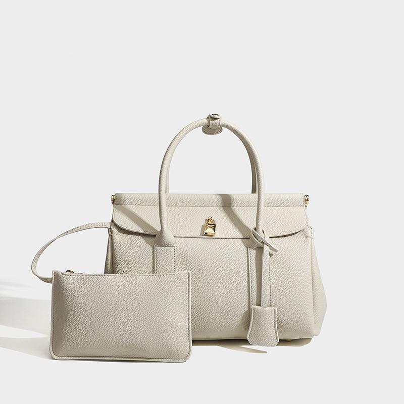 Large Capacity Leather Tote Bag New Retro Niche Design Contrasting Color Stitching Shoulder Casual Bag