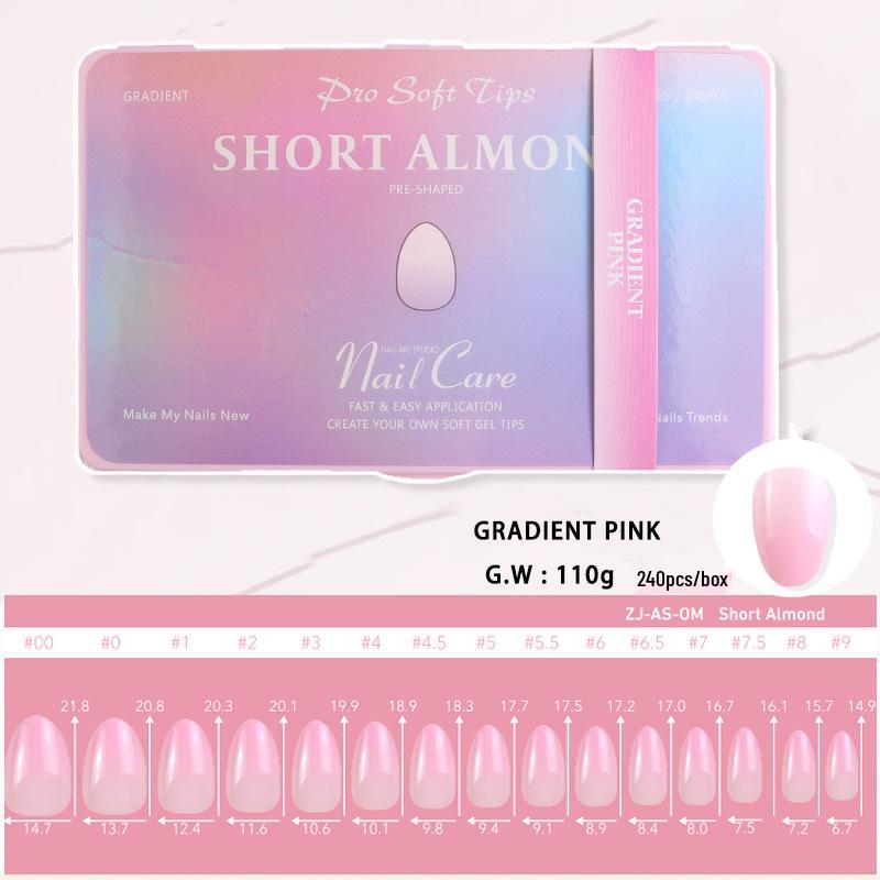 Gradient Almond Nail Extensions - 240 Pieces, High Transparency, Elasticity, Non-Yellowing, Durable False Nails