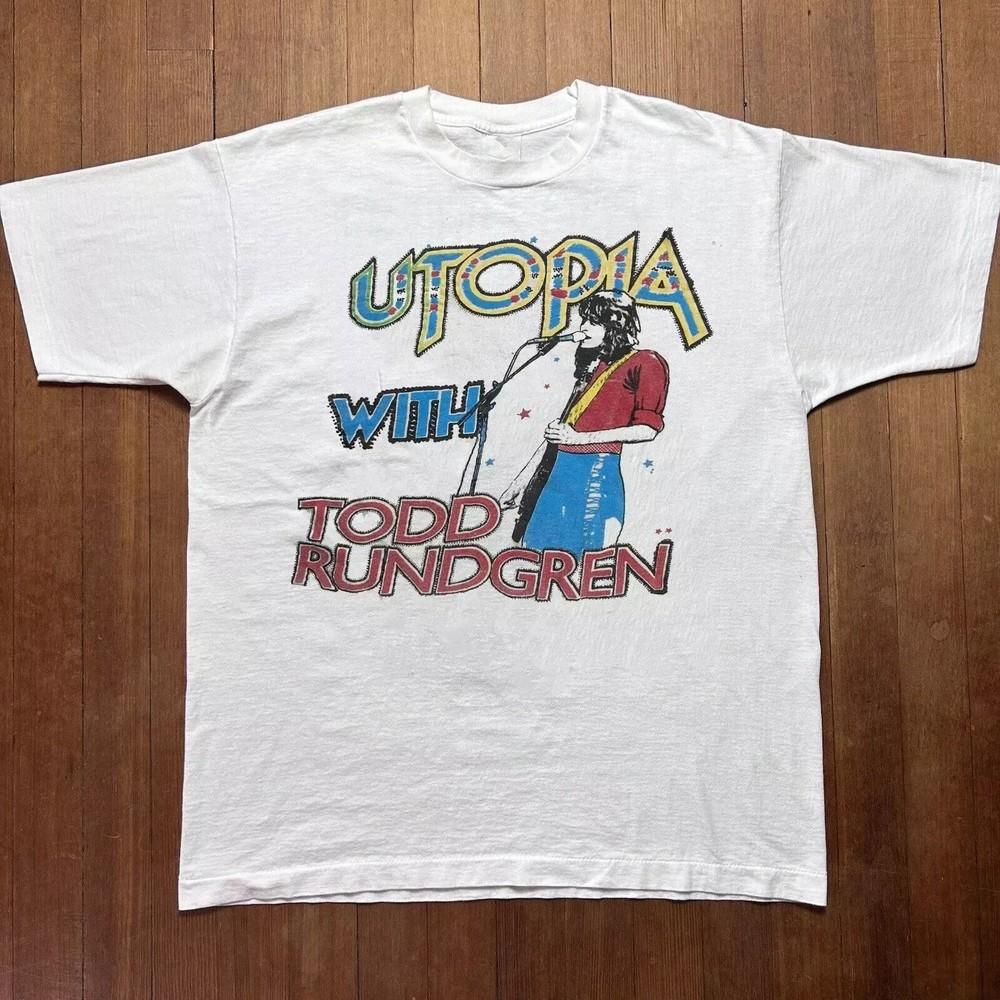 Todd Rundgren With Utopia White Short Sleeve T Shirt Full Size Unisex T-Shirt L