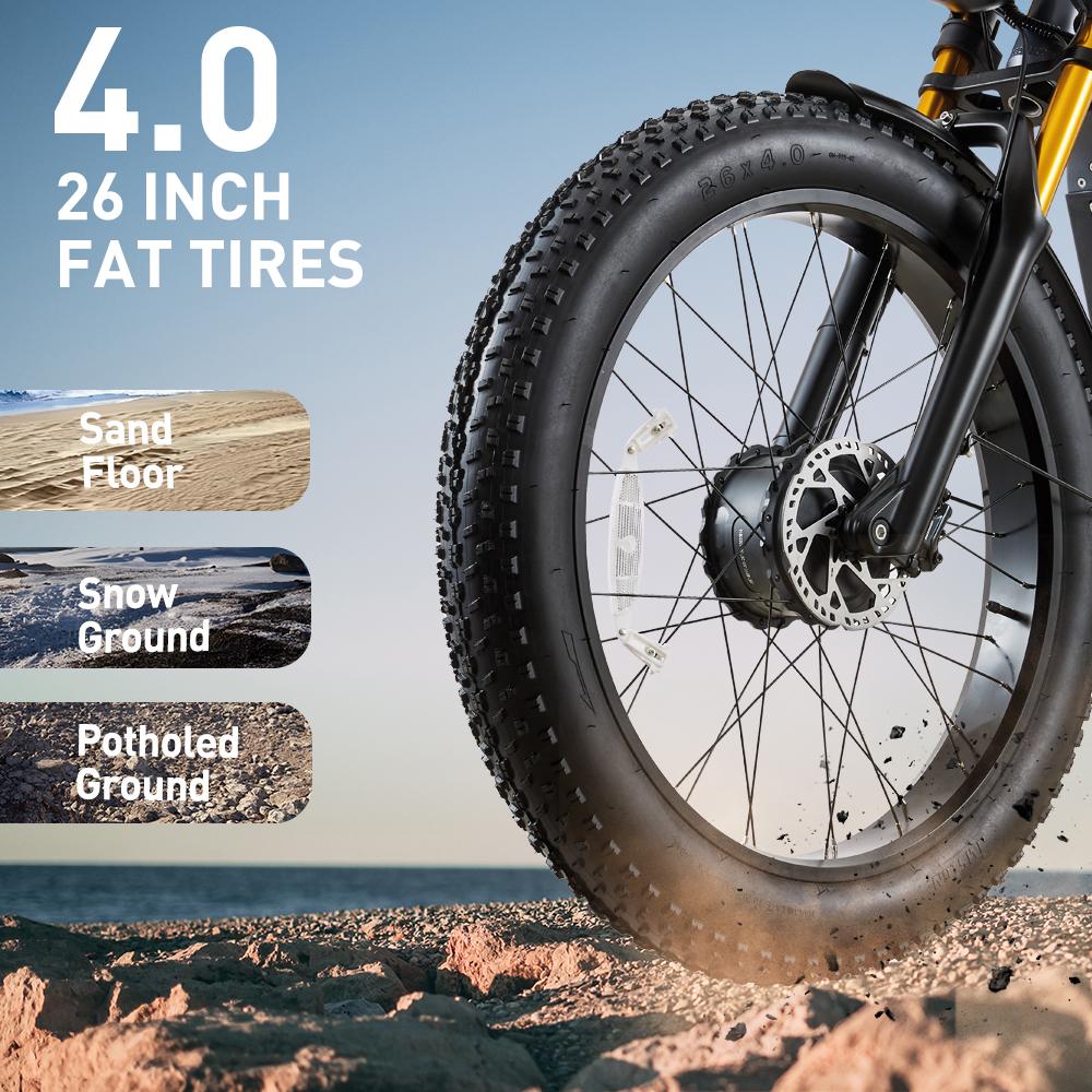 Elektrické kolo Burchad Rx80 2x 750W Motor 26" Tlusté Pneumatiky Plně Odpružené Elektrické Kolo pro Dospělé 48V 20Ah Dvojité Kotoučové Brzdy 7 Rychlostí Maximální Zatížení 150 kg