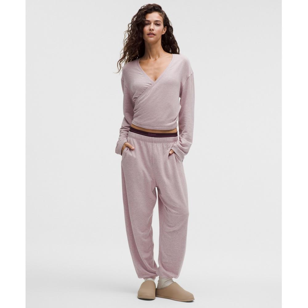 Lululemon Becalm Wrap Front Long Sleeve Shirt Heathered Porcelain Pink