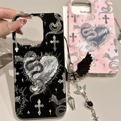 Dark Style Cross and Snake Phone Case for Apple iPhone 16 Pro Max - Soft Silicone Shockproof Creative Full Cover for iPhone