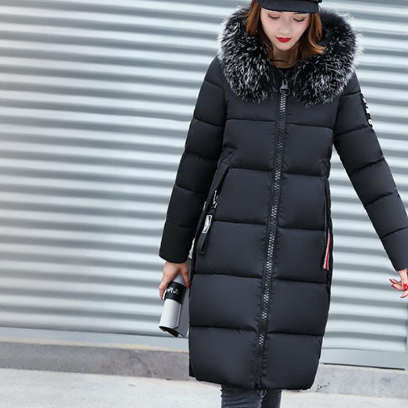 

IHUASU осенне-зимнее тонкое хлопковое пальто для женщин средней длины, модная куртка с большим воротником из утолщенного хлопка M чёрный