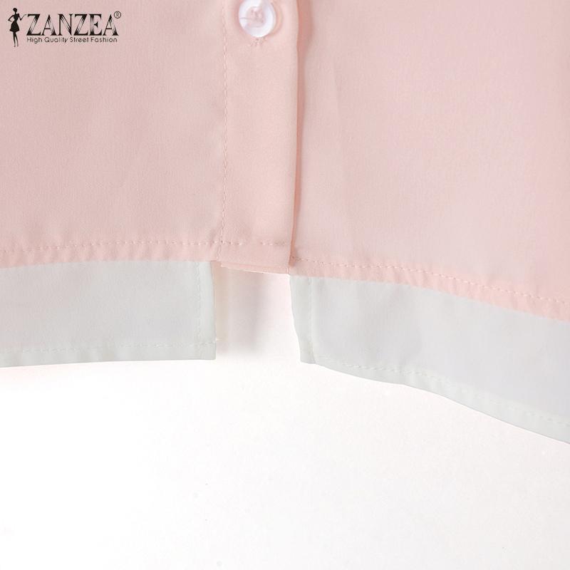 ZANZEA Women Casual Fake Two Piece Solid Color Long Sleeve Shirts