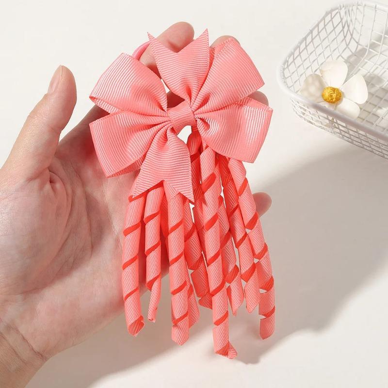 Ribbon-Tassel Hairbands Popular Sweet Cute Rainbow Curly Ribbon Double Ponytail Holder Baby Girls Rubber Bands Hair Accessories