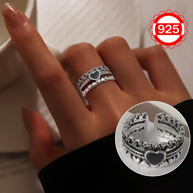 silver hypoallergenic ring for women, vintage multi-layer heart-shaped ring, light luxury design index finger ring