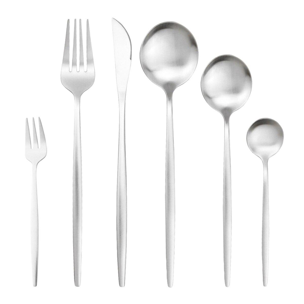 

6 шт./компл., золотой набор столовых приборов, нож, вилка для торта, чайная десертная ложка, столовая посуда, столовые приборы из нержавеющей стали, кухонный набор столового серебра серебряный