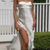 2024 Summer Versatile Women's Clothing Fashion Holiday Suspender Skirt White Sexy Open Back Temperament Split Dress