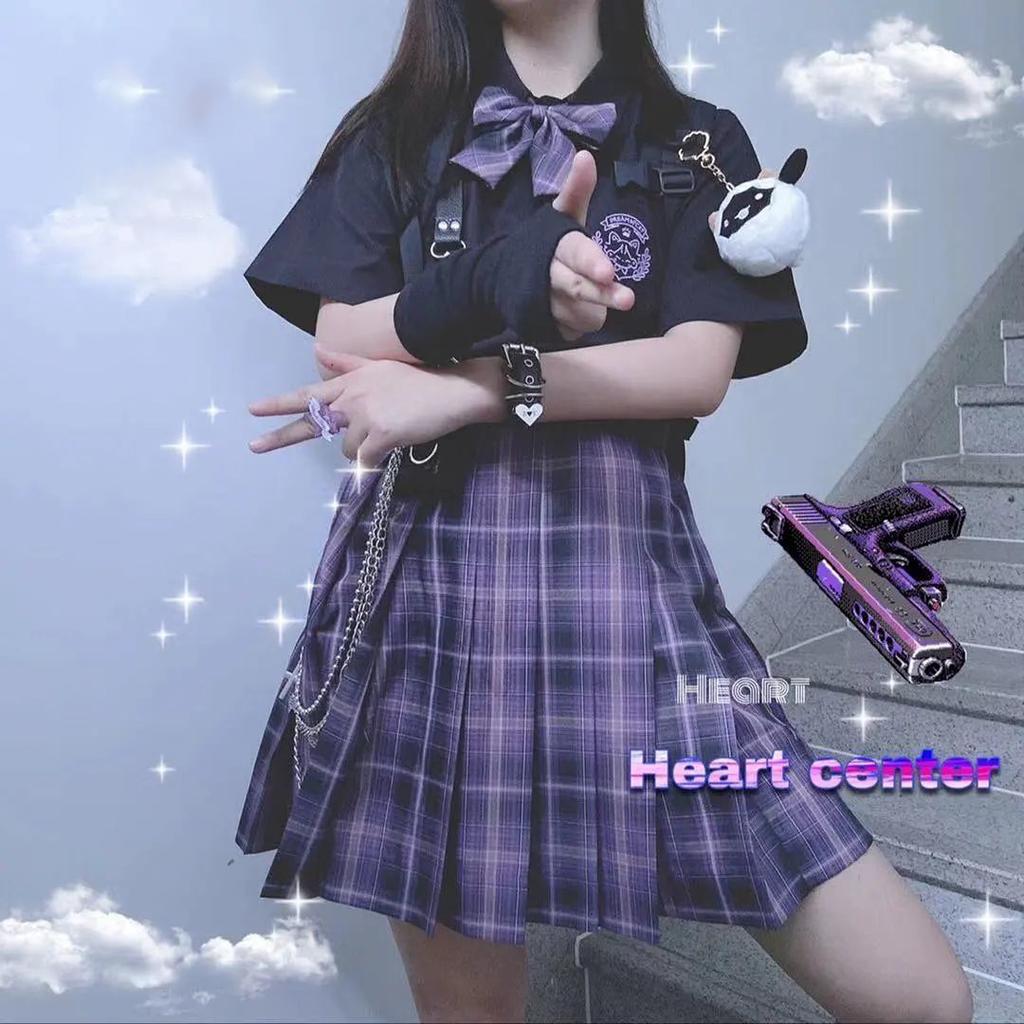 Japanese Harajuku Three Piece Set Plaid Mini Women Skirt School Uniforms Skirt A-line Sweet High Waist Women Kawaii Suits & Sets