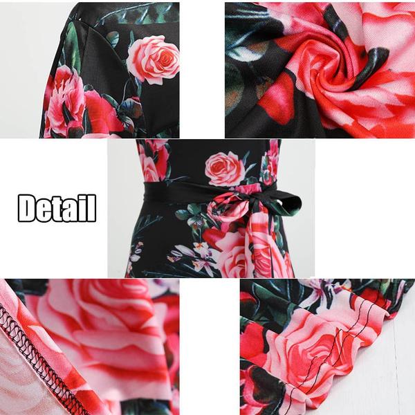 Fashion Women Casual Long Sleeve Dress Maxi Dresses High Waist Flower Dress Party Dress