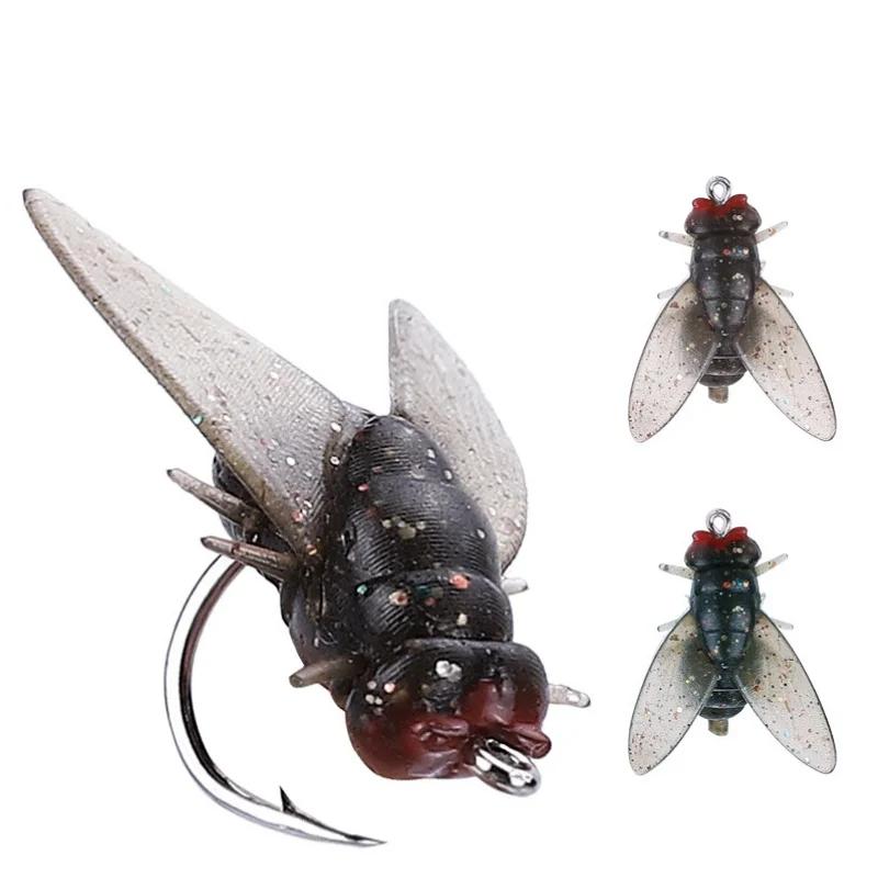 10PCS Fly Fishing Flies PVC Soft Rubber Fly Fishing Lure Flies Insects Lures Barbed Hooks Fishi 10mm