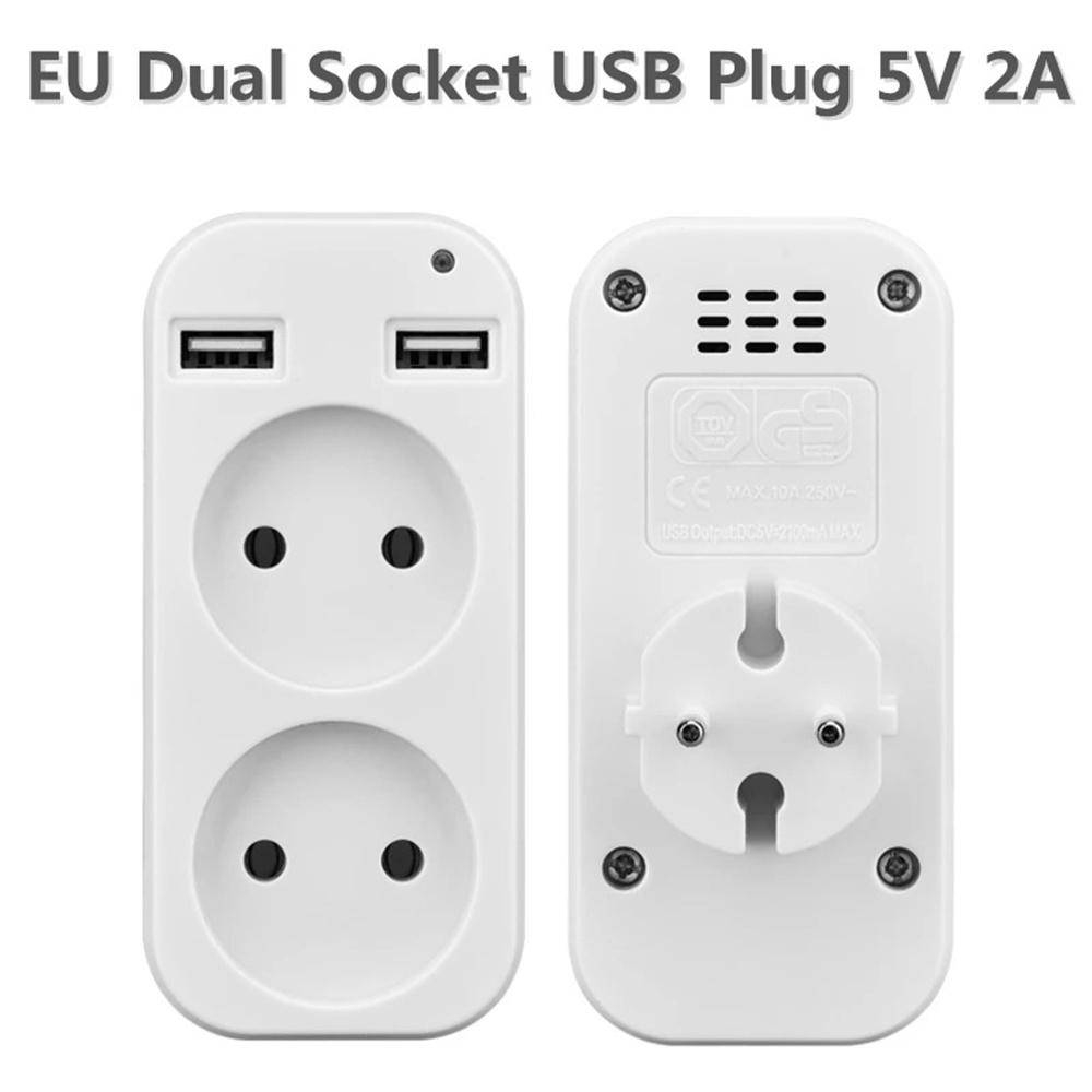 European USB Socket Portable Dual Usb Converter Plug Multifunction Converter Plug Germany France Russia Universal Socket