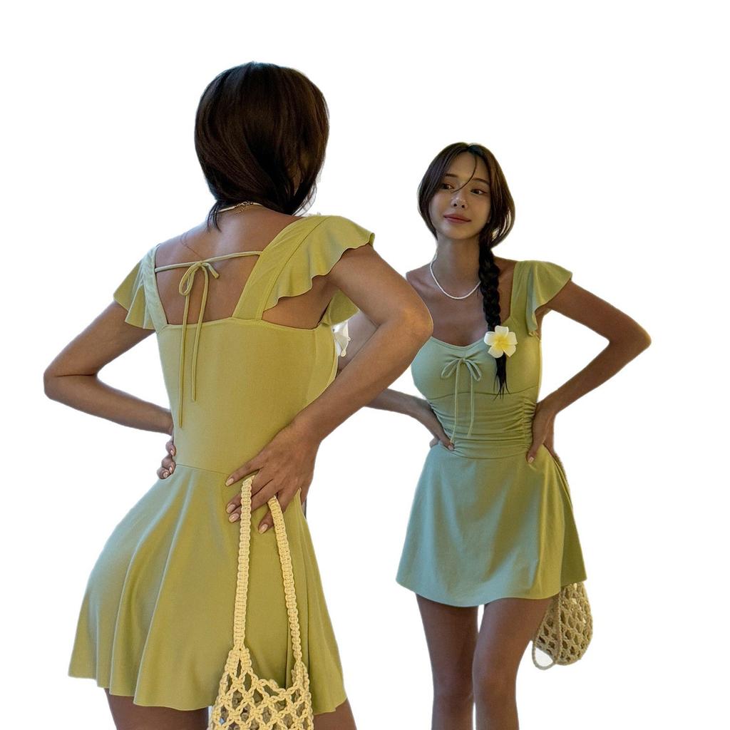 One-piece swimsuit skirt style conservative belly covering and thin student hot spring swimsuit