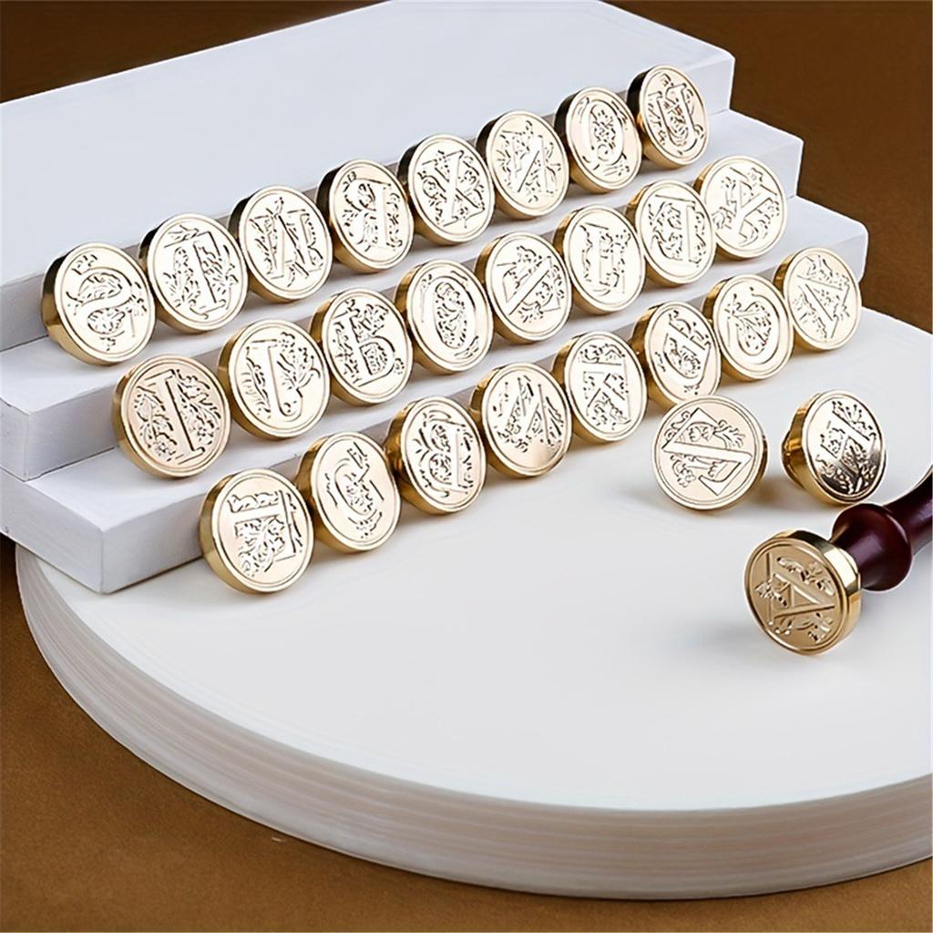 Wax Seal Stamp Set Sealing Stamp Kit Alphabet Sealing Wax Stamp Heads with Wooden Handle for Invitations Cards Letters