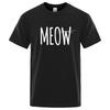 Baumwollmischung Lustiger Katze Miau Aufdruck Unisex Lockerer O-Ausschnitt Cooles T-Shirt für Herren Kurzarm T-Shi
