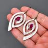 Pink Ruby Gemstone Silver Plated Dangle Drop Multi Electroformed Ethnic Earrings V-88