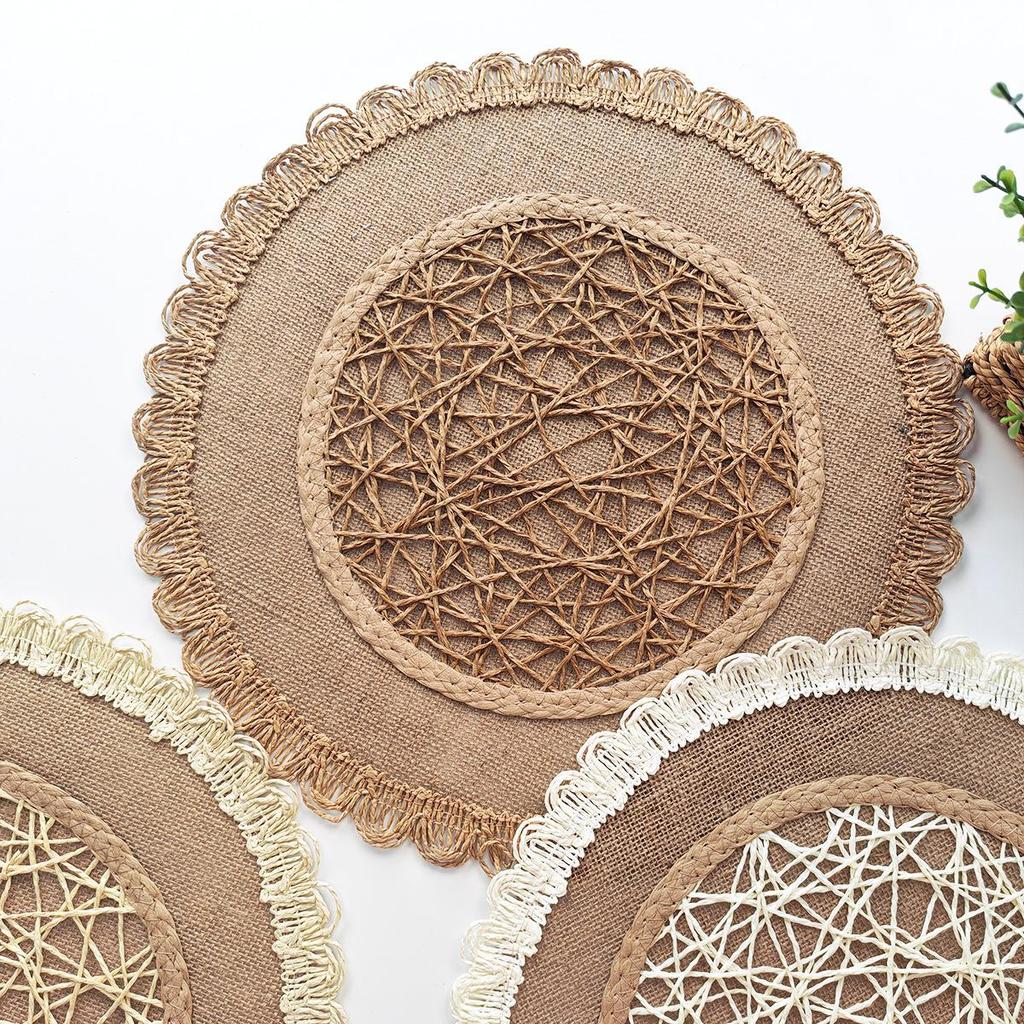 Nordische Jutestoff- und Baumwoll-Web-Tischset - Hitzebeständige Tischdekorationsmatte
