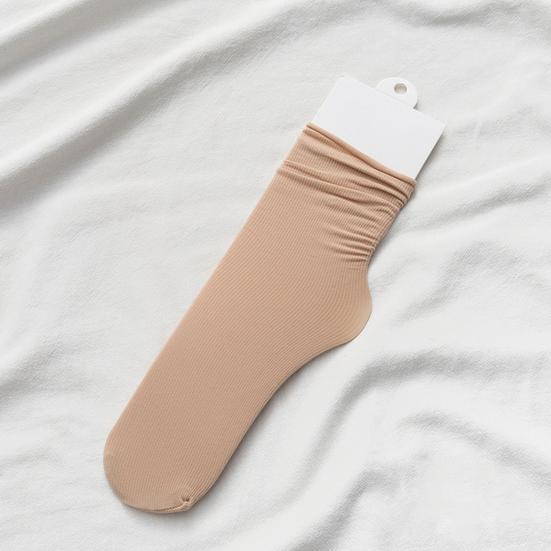 1 Pair Women Socks Mid-tube Curled Edge Japanese Style High Elasticity Anti-slip Thin Soft Breathable Sweat-absorption Anti-shrink Sports Piled Socks