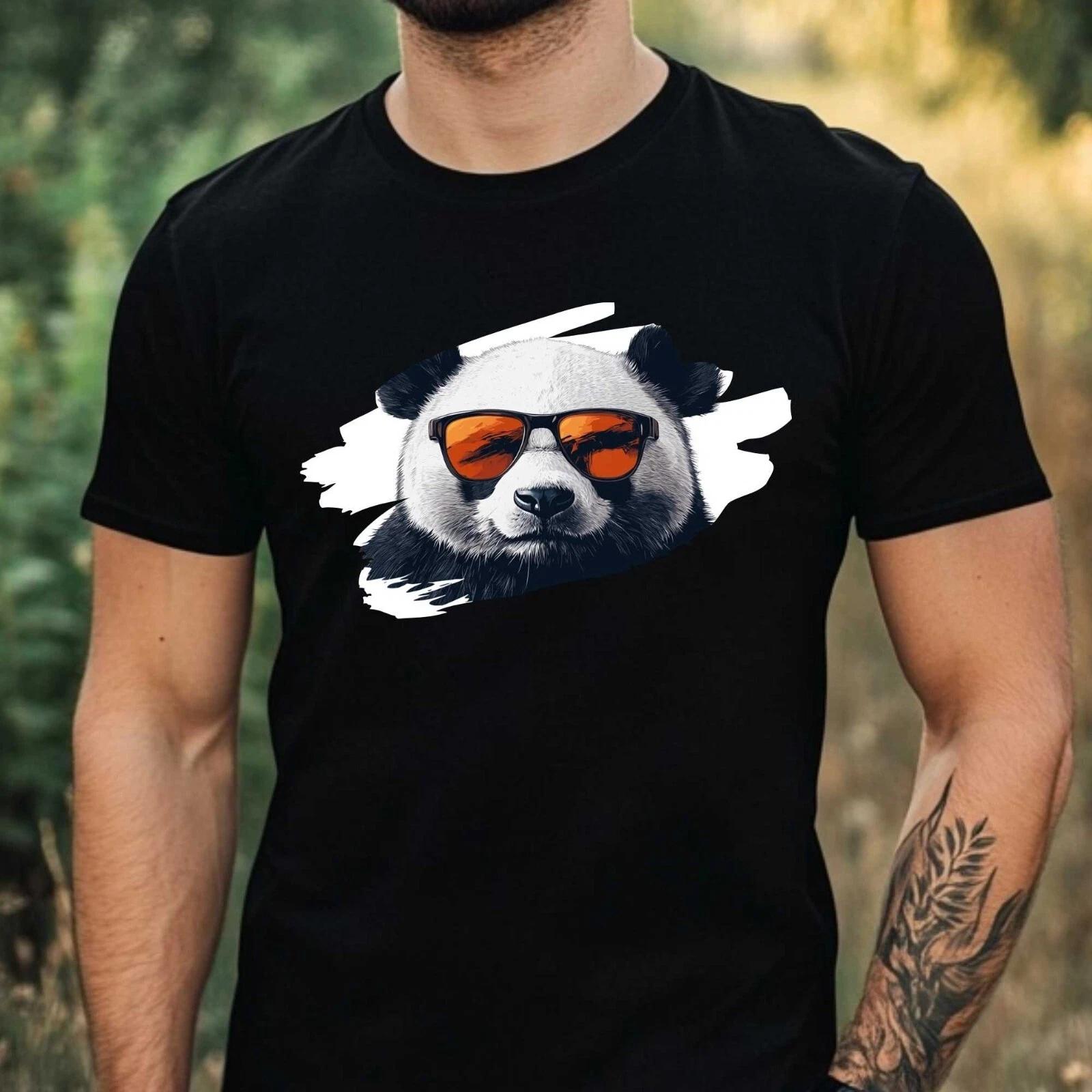 T-Shirt Herren Panda mit Sonnenbrille Motiv Baumwolle Größe XS bis 5XL XL