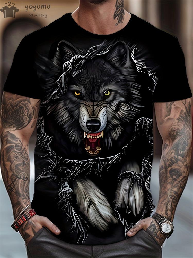 Men's T-Shirts Short Sleeve Beasts Graphic 3D Animal Printed Street Style Man Tops Oversized T-Shirt Casual O-Neck Harajuku Tee