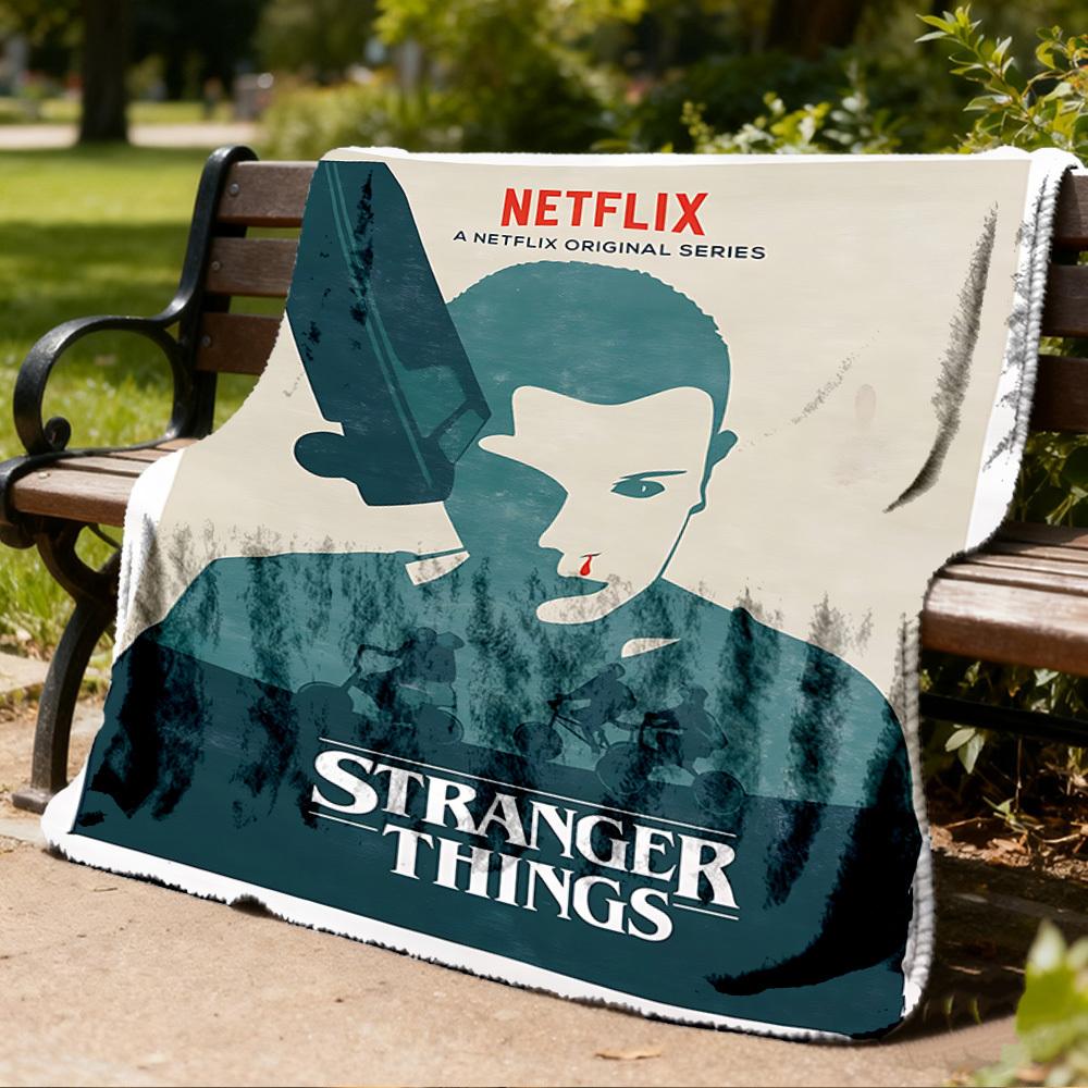 1 τεμ. Κουβέρτα Φανέλα Stranger Things Εξωτερικού Χώρου, Ζεστή & Απαλή, Παιχνιδιάρικο Σχέδιο, Για Ύπνο, Κάμπινγκ,