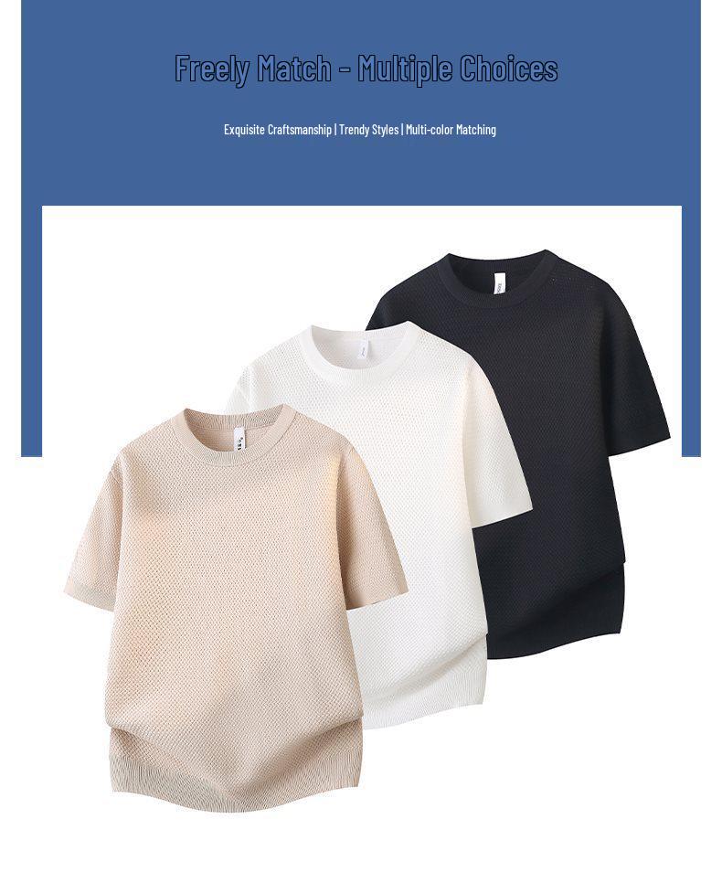 2026 Men's Luxury Ice Silk Short Sleeve T-shirt - Summer, High-end Texture, Round Neck