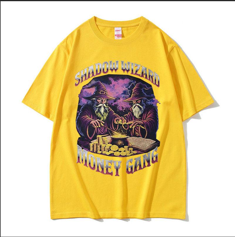 Vintage Shadow Wizard Money Gang Funny Meme Tee Shirt Men Women Harajuku Gothic Fashion Cotton Short Sleeve Tshirts Streetwear