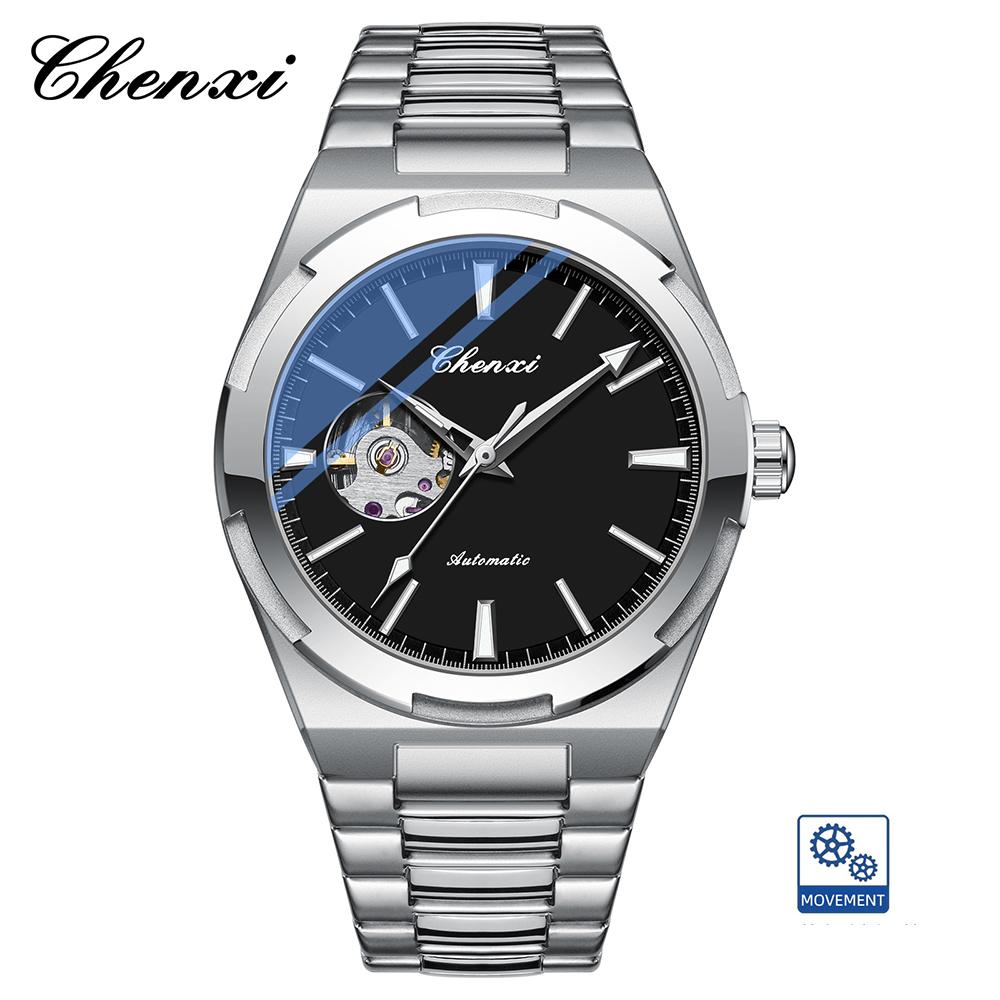 CHENXI Automatic Mechanical Watches For Man Fashion Silver Round Dial Waterproof Luminous Men Watch Gifts