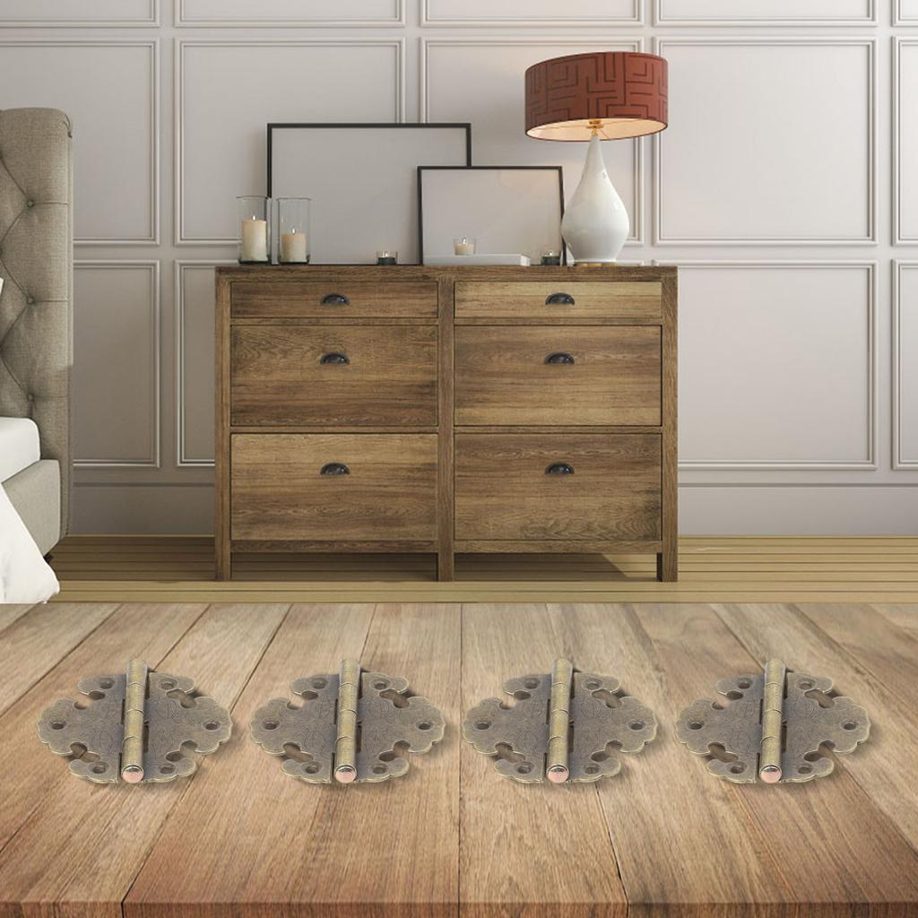 4 pcs Antique Decorative Hinges for Wooden Door Cabinets Rustic Design