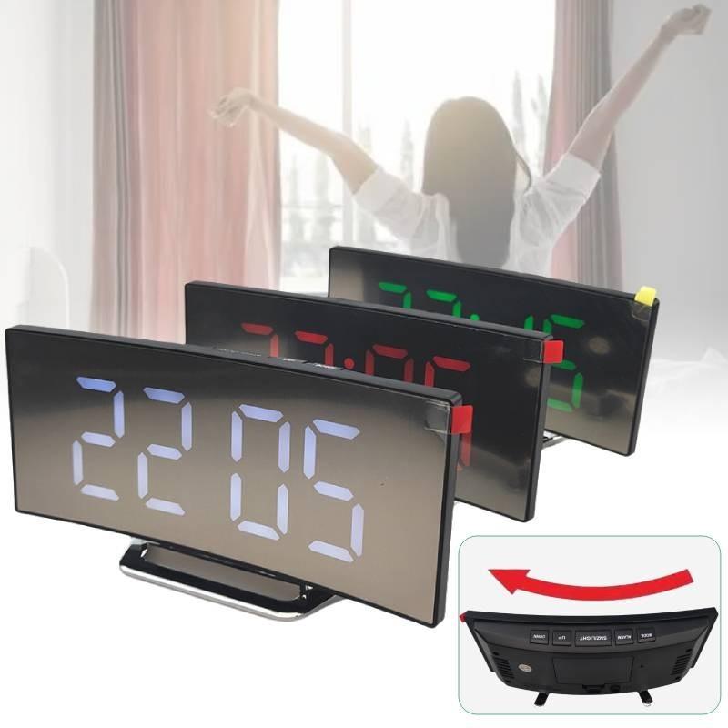 Stylish Modern Led Electronic Alarm Clock With Large Curved Screen And Mirror Function