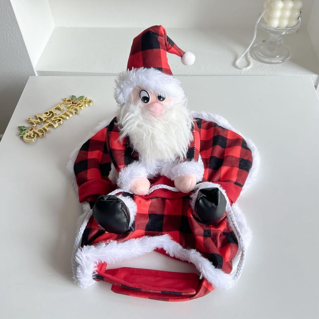 Santa Claus Cycling Pack Checkered White Beard Saddle Cycling Pet Christmas Clothes Christmas Puppy Clothes