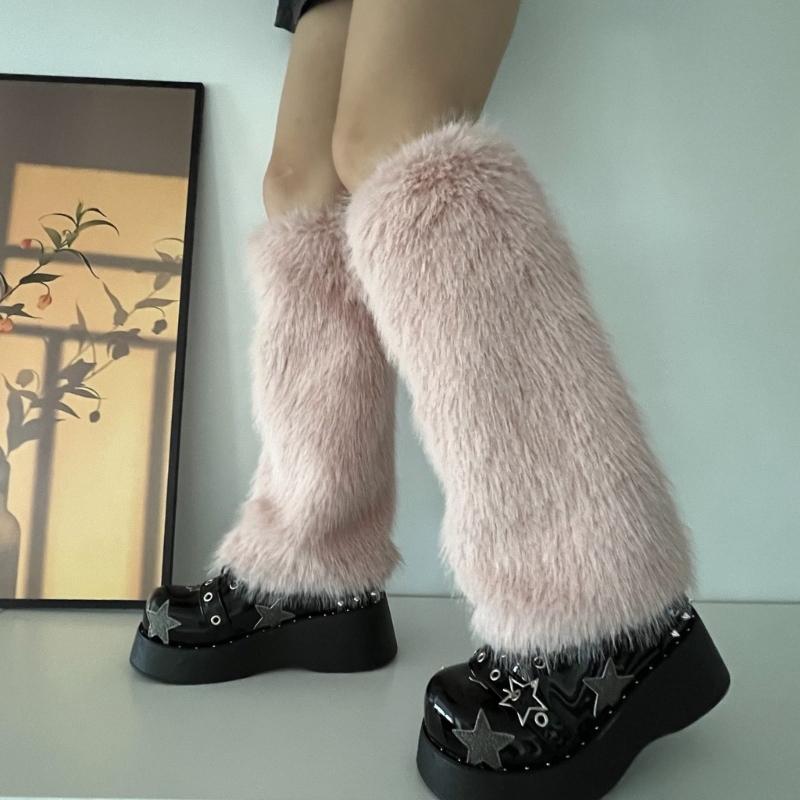 Flauschige Kunstpelz Beinwärmer Pelz Fersen Lange Stiefel Manschetten Abdeckung Hat Elastisch Ein Paar Karneval Stiefelabdeckung Y2K JK Uniform