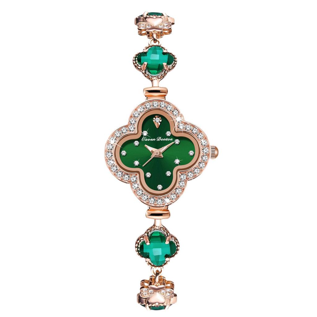 RORIOS Sparkling Crystal Clover Bracelet Quartz Analog Wristwatch with Stylish Birthday Gift for Green Women's Four-Leaf Watch, Diamonds, Women,