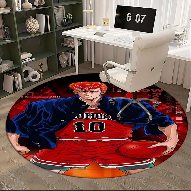1pc Slam Dunk - Akira Anime Design Round Rug, Office Chair Cushion, Non-Slip Rug, All Seasons, Office, Home Decoration, Living Room