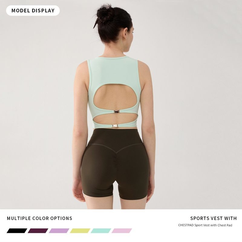 2025 With Chest Pad Yoga Vest Women Summer Sports Outer Wear Hollow out Sling Sleeveless Backless Top Sexy Gyaru