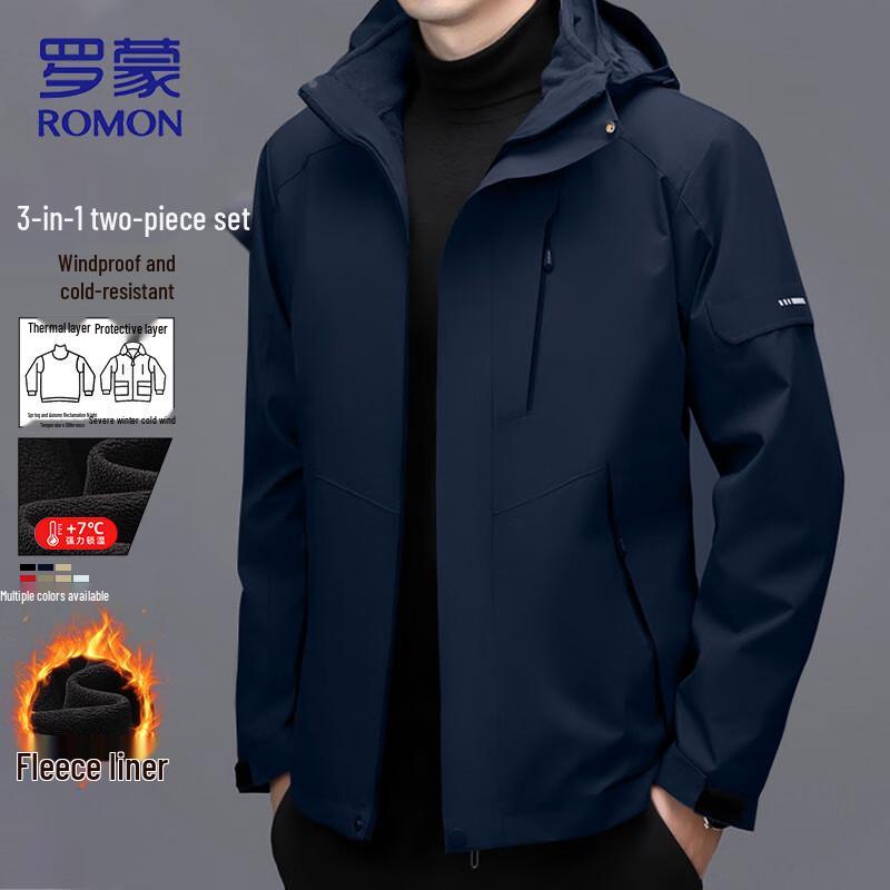 

ROMON Men s 3-in-1 Detachable Windproof Fleece Lined Jacket L