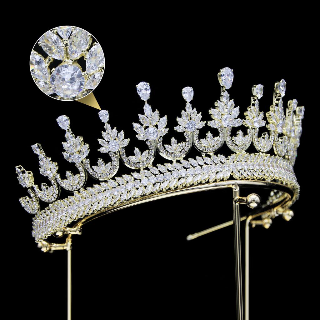 New European and American Zircon Bridal Crown Headpiece Metal Electroplating Korean Style Diamond Crown Wedding Hair Accessories