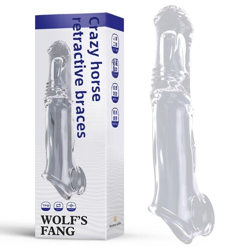 Wolf Tooth Condom Male Thickening and Lengthening Crystal Vibrating Penis Condom Erotic Adult Sex Toys