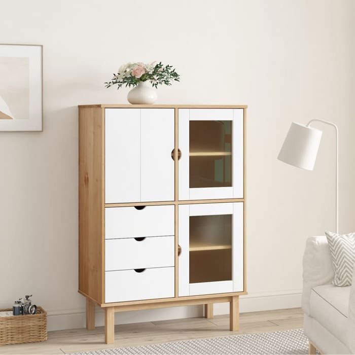 VidaXL Buffet haut OTTA Marron et blanc 85x43x125 cm Bois massif pin 351308