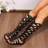 Sexy Women's Fashion Sandal Boots Flat Sole ZIP High Tube Leaks Shoes Women New Dress Party Roman Personality Sandalias De Mujer