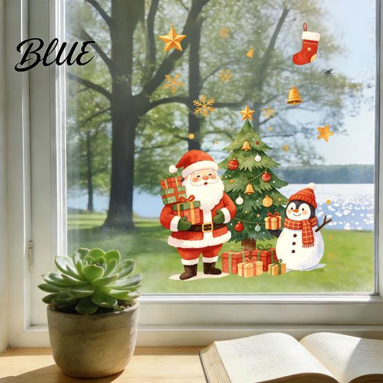 Christmas Tree Wall Art Cartoon Window Sticker Removable Santa Snowman Decal Waterproof Winter Party Supplies Static Cling PVC Sticker for