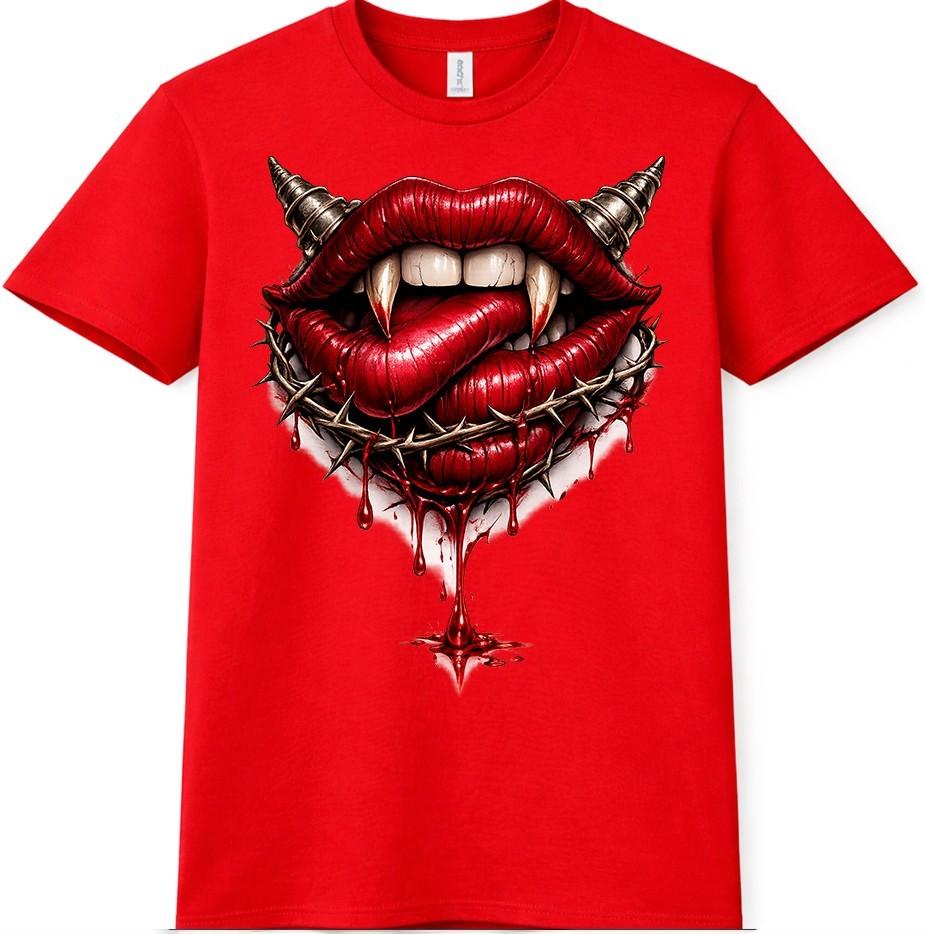 Gothic Vampire Lips T Shirt Fangs Horror Graphic Tee 4XL