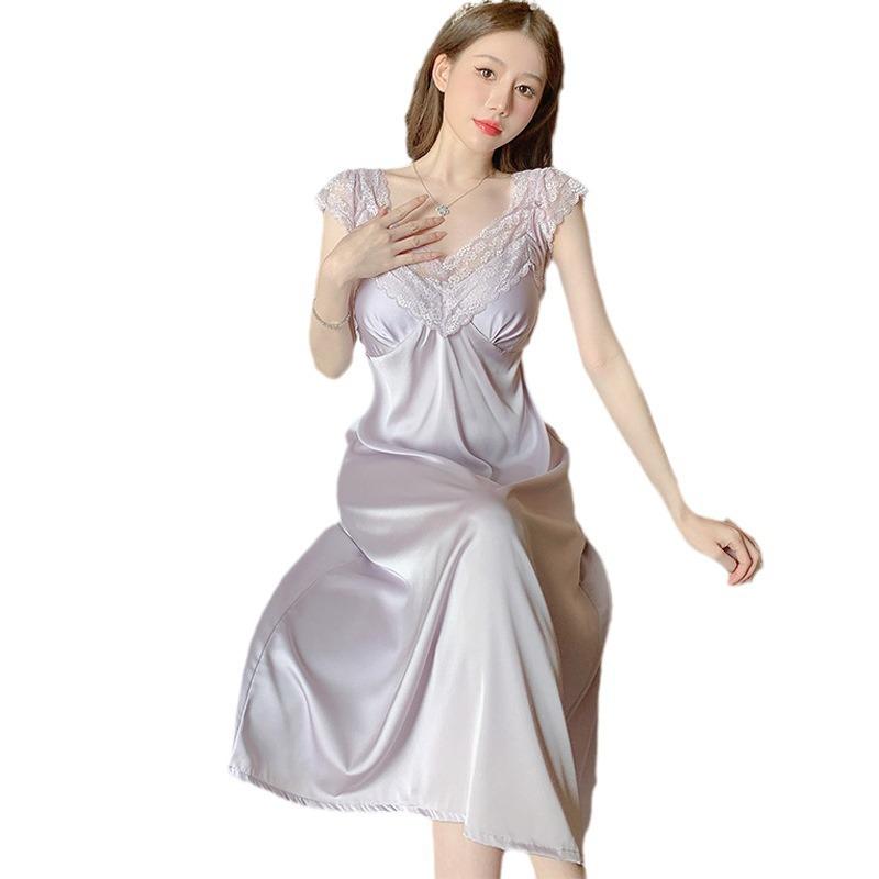 Internet Celebrity New Sexy Women Summer Suspender Nightdress Lace Lace Dress Pajamas Homewear Ice Silk V-neck Explosion