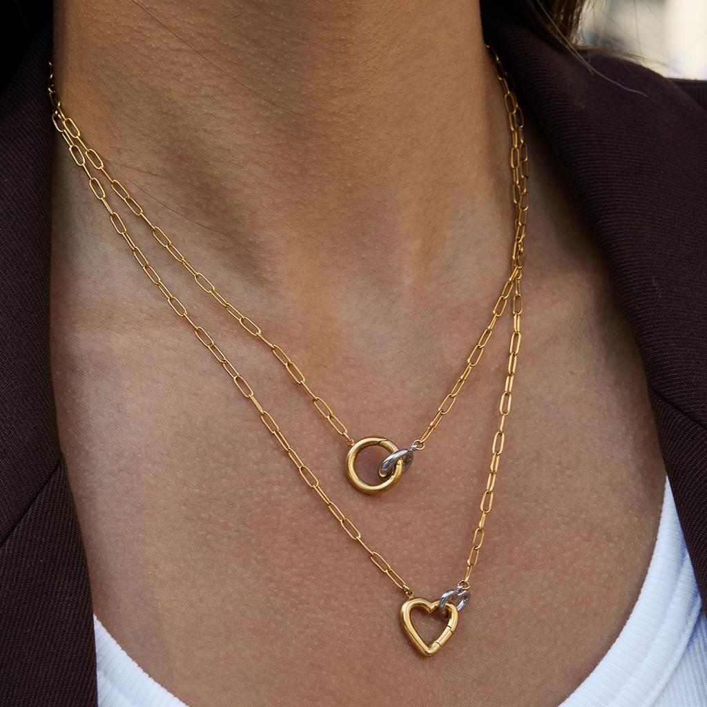 Gold and silver color matching 18K gold love double ring DIY ring buckle pendant necklace