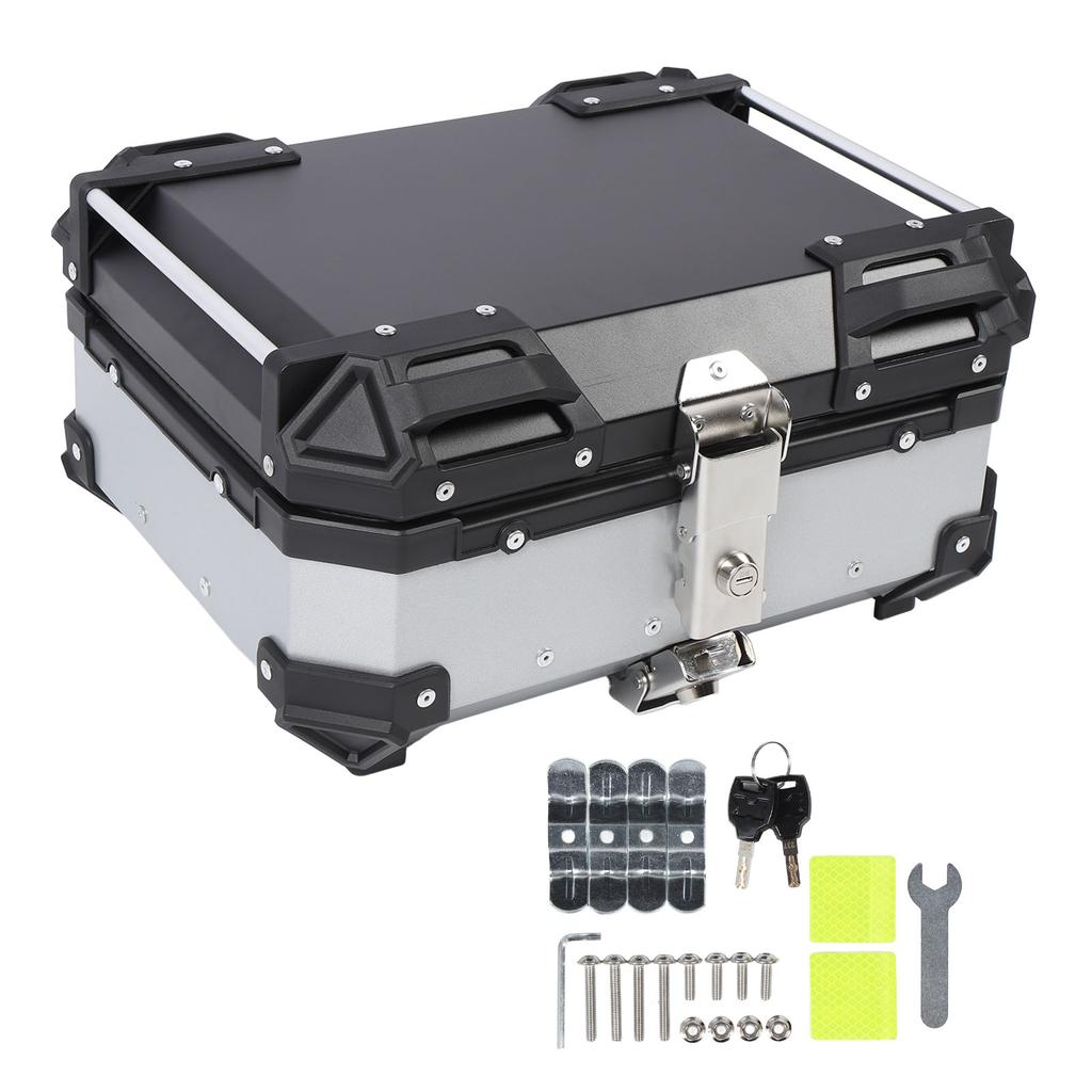 Rear Top Case Aluminum Alloy Water Resistant Fit Motorcycle Top Box Shockproof with Safety Lock for Helmet Luggage