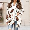 Women Plus Size Open Front Long Sleeve Cardigan Football Print White Draped Collar Curved Hem Outerwear