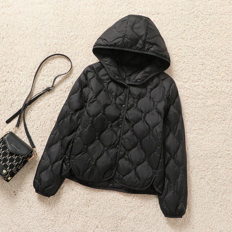 New Autumn and Winter Light Down Jacket Women's Short Hooded V-neck Loose Warm Jacket Type Light